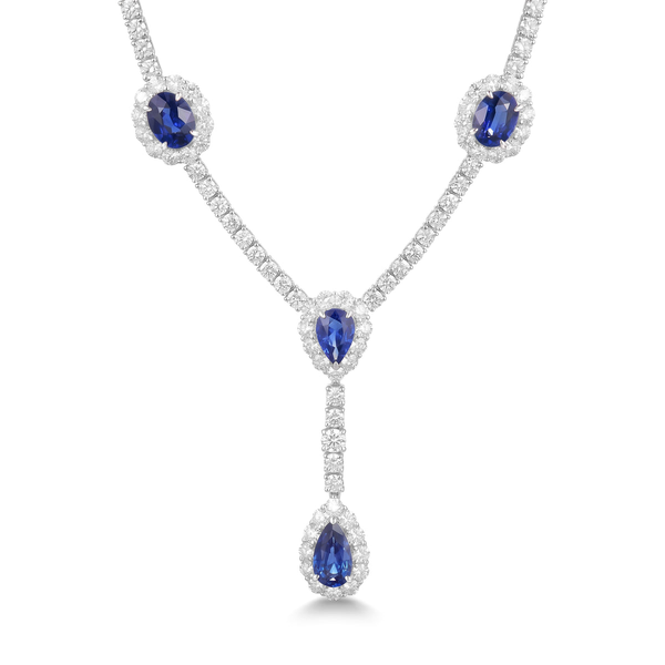 14k White Gold Sapphire & Diamond Lariat Necklace Toner Jewelers Overland Park, KS