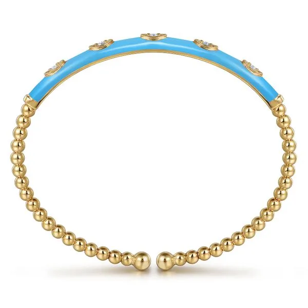 Gabriel & Co. 14K Yellow Gold Blue Enamel Bujukan Bangle Image 2 Toner Jewelers Overland Park, KS