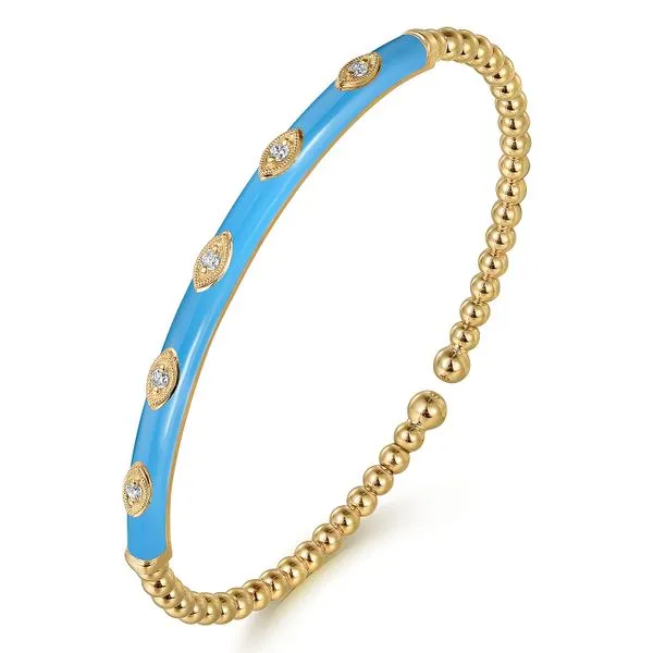 Gabriel & Co. 14K Yellow Gold Blue Enamel Bujukan Bangle Image 3 Toner Jewelers Overland Park, KS