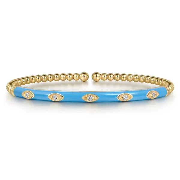 Gabriel & Co. 14K Yellow Gold Blue Enamel Bujukan Bangle Toner Jewelers Overland Park, KS