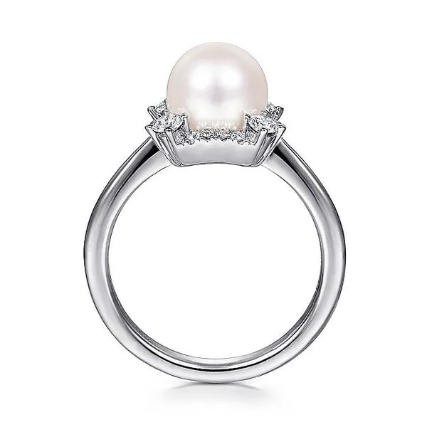 Gabriel & Co. 14K White Gold Pearl and Diamond Halo Ring Image 2 Toner Jewelers Overland Park, KS