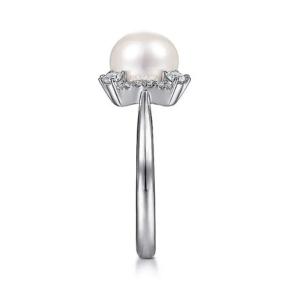 Gabriel & Co. 14K White Gold Pearl and Diamond Halo Ring Image 4 Toner Jewelers Overland Park, KS