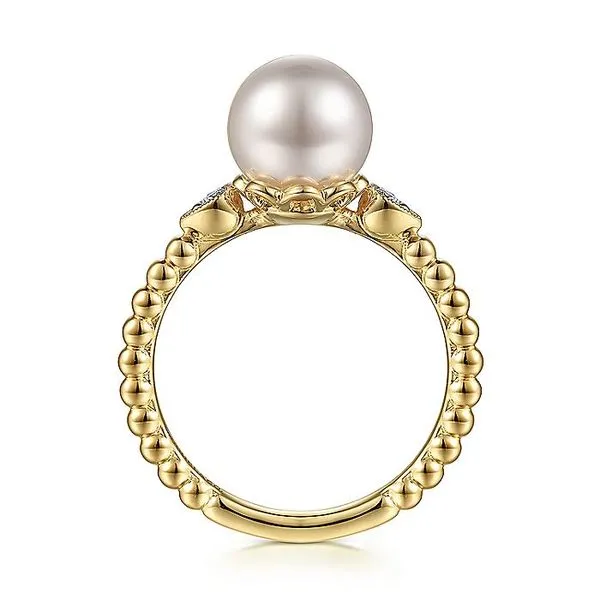 Gabriel & Co. 14K Yellow Gold Pearl and Diamond Bujukan Ring Image 2 Toner Jewelers Overland Park, KS