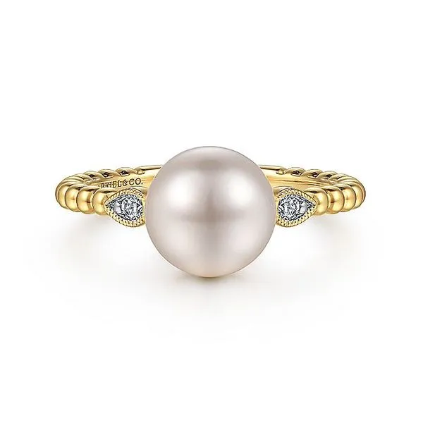 Gabriel & Co. 14K Yellow Gold Pearl and Diamond Bujukan Ring Toner Jewelers Overland Park, KS