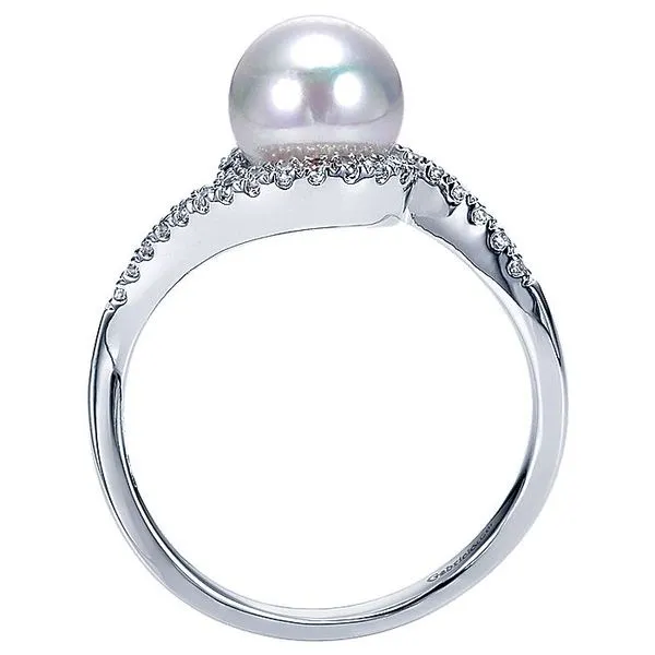 Gabriel & Co. 14k White Gold Pearl and Diamond Bypass Ring Image 2 Toner Jewelers Overland Park, KS