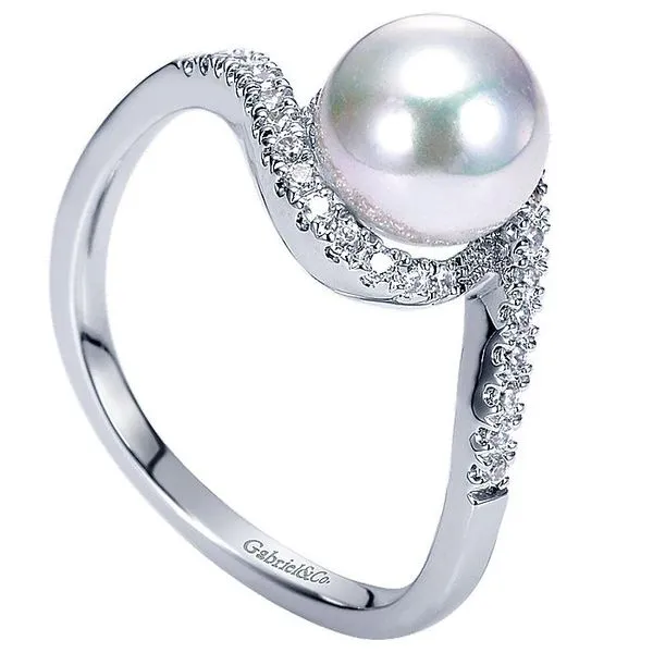 Gabriel & Co. 14k White Gold Pearl and Diamond Bypass Ring Image 3 Toner Jewelers Overland Park, KS