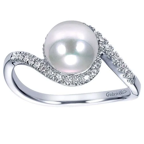 Gabriel & Co. 14k White Gold Pearl and Diamond Bypass Ring Image 4 Toner Jewelers Overland Park, KS