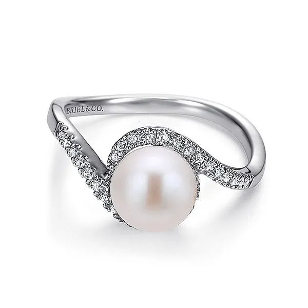 Gabriel & Co. 14k White Gold Pearl and Diamond Bypass Ring Toner Jewelers Overland Park, KS