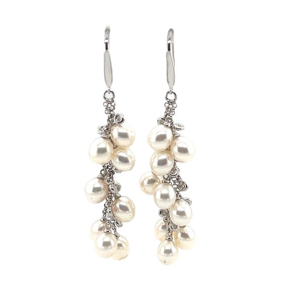 18 Karat White Gold Pearl and Diamond Dangle Earrings Toner Jewelers Overland Park, KS
