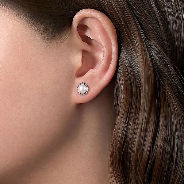 Gabriel & Co. Silver Bujukan Pearl Stud Earrings Image 2 Toner Jewelers Overland Park, KS