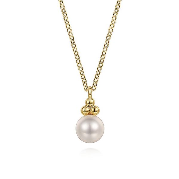 Gabriel & Co. 14K Yellow Gold Pearl Bujukan Drop Pendant Necklace Toner Jewelers Overland Park, KS