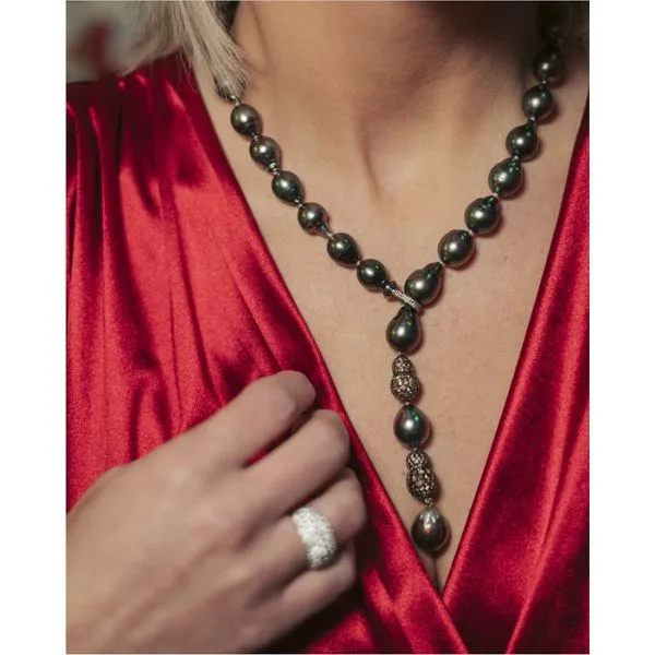 Tahitian Pearl and Champagne Diamond Lariat Necklace Image 2 Toner Jewelers Overland Park, KS