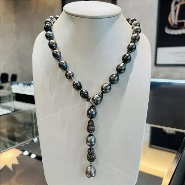 Tahitian Pearl and Champagne Diamond Lariat Necklace Toner Jewelers Overland Park, KS