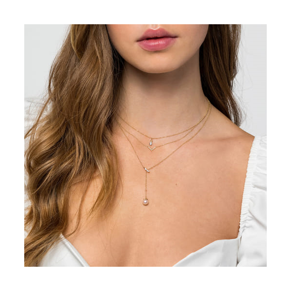 14 Karat Yellow Gold Fresh Water Pearl and Diamonds Pearl Necklace Image 4 Toner Jewelers Overland Park, KS