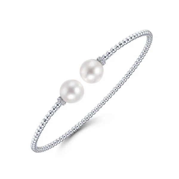 Gabriel & Co. 14K White Gold Bujukan Diamond and Pearl Split Bangle Image 2 Toner Jewelers Overland Park, KS