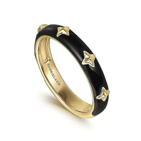 Gabriel & Co. 14K Yellow Gold Black Enamel Stackable Ring Image 2 Toner Jewelers Overland Park, KS