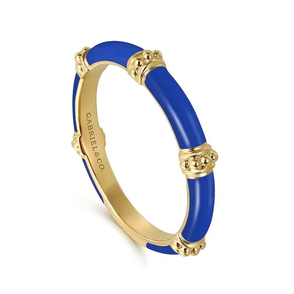 Gabriel  & Co. 14K Yellow Gold Blue Enamel Stackable Ring Image 2 Toner Jewelers Overland Park, KS