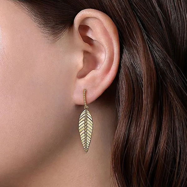 Gabriel & Co. 14K Yellow Gold Leaf Drop Earrings Image 3 Toner Jewelers Overland Park, KS