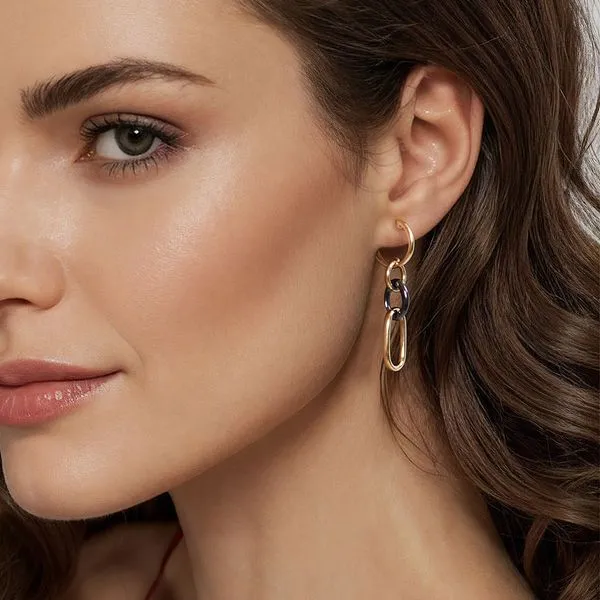 Gabriel & Co. 14K Yellow Gold Black Oval Ceramic Earrings Image 3 Toner Jewelers Overland Park, KS