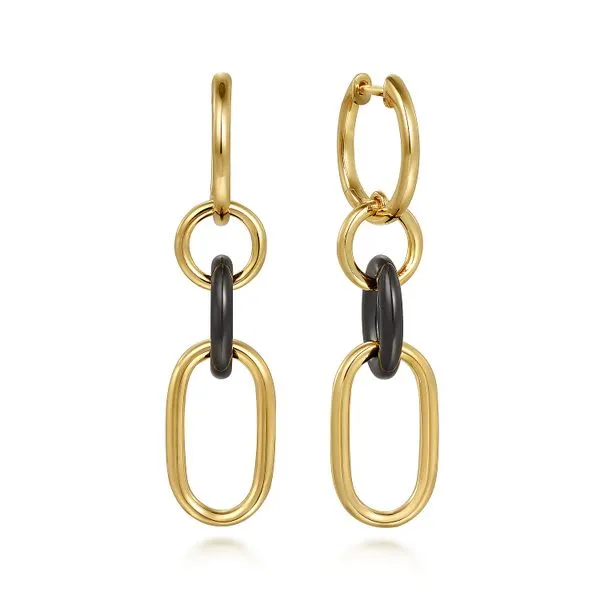 Gabriel & Co. 14K Yellow Gold Black Oval Ceramic Earrings Toner Jewelers Overland Park, KS