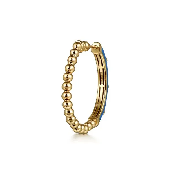 Gabriel & Co.14K Yellow Gold Blue Enamel Hoops Image 4 Toner Jewelers Overland Park, KS