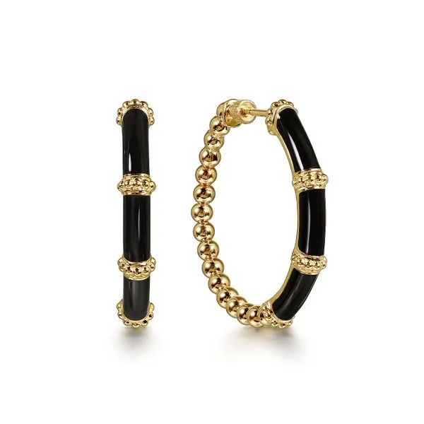 Gabriel & Co. 14K Yellow Gold Bujukan Black Enamel Hoops Toner Jewelers Overland Park, KS