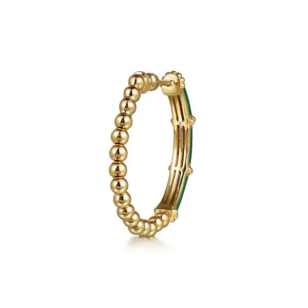 Gabriel & Co. 14K Yellow Gold Bujukan Green Enamel Hoops Image 2 Toner Jewelers Overland Park, KS