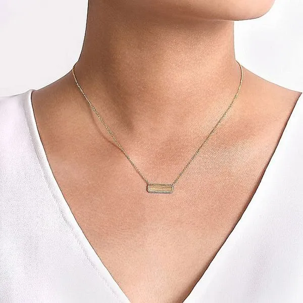 Gabriel & Co. 14K Yellow Gold Engravable Bar Necklace Image 3 Toner Jewelers Overland Park, KS