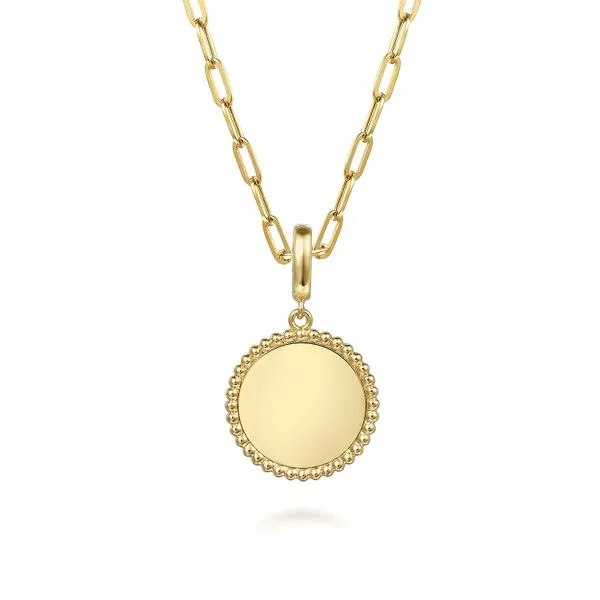 Gabriel & Co. 14kt Yellow Gold Round Personalized Medallion Pendant Image 3 Toner Jewelers Overland Park, KS