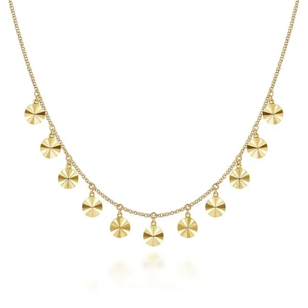 Gabriel & Co. 14K Yellow Gold Disc Drop Necklace Toner Jewelers Overland Park, KS