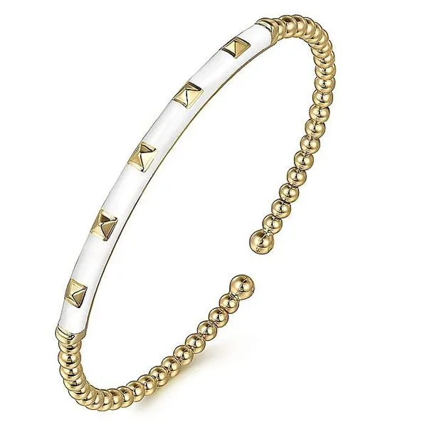 Gabriel & Co. 14K Yellow Gold Bujukan White Enamel Bangle Image 2 Toner Jewelers Overland Park, KS