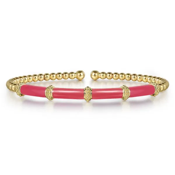 Gabriel & Co. 14K Yellow Gold Pink Enamel Bujukan Bangle Toner Jewelers Overland Park, KS