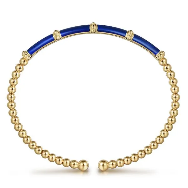 Gabriel & Co. 14K Yellow Gold Blue Enamel Bujukan Bangle Image 3 Toner Jewelers Overland Park, KS