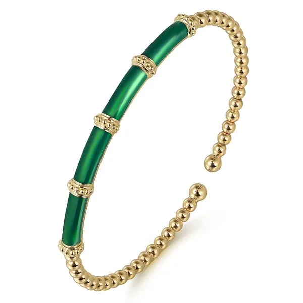 Gabriel & Co. 14K Yellow Gold Green Enamel Bujukan Bangle Image 3 Toner Jewelers Overland Park, KS