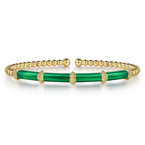 Gabriel & Co. 14K Yellow Gold Green Enamel Bujukan Bangle Toner Jewelers Overland Park, KS