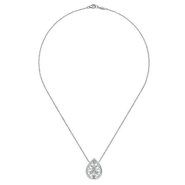 Gabriel & Co. Silver Pear Shaped Diamond Pendant Necklace Image 2 Toner Jewelers Overland Park, KS