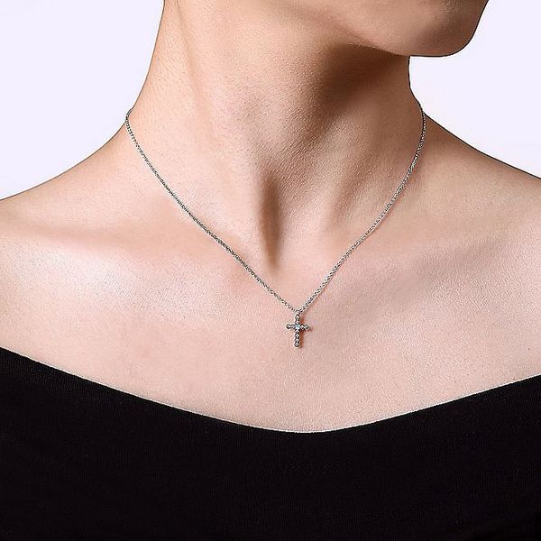 Gabriel & Co. Silver Diamond Cross Pendant Necklace Image 3 Toner Jewelers Overland Park, KS