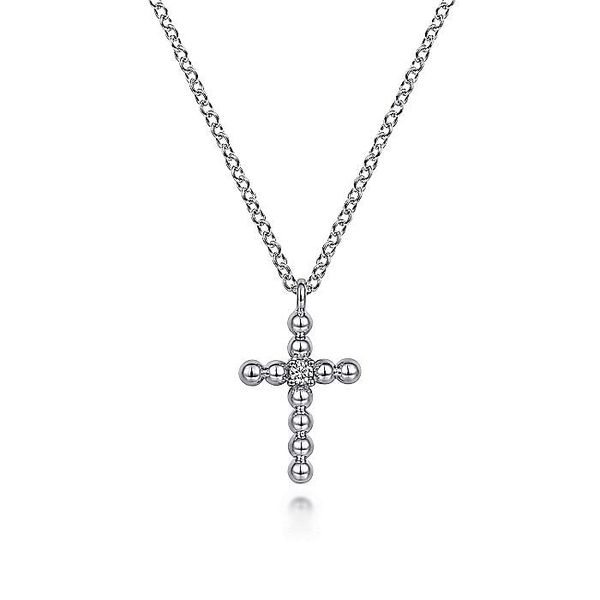 Gabriel & Co. Silver Diamond Cross Pendant Necklace Toner Jewelers Overland Park, KS