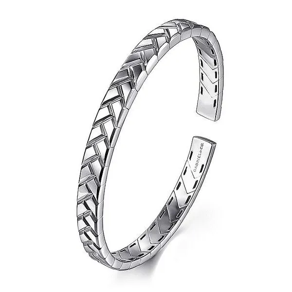 Gabriel & Co Sterling Silver Mens Herringbone Cuff Bangle Image 2 Toner Jewelers Overland Park, KS