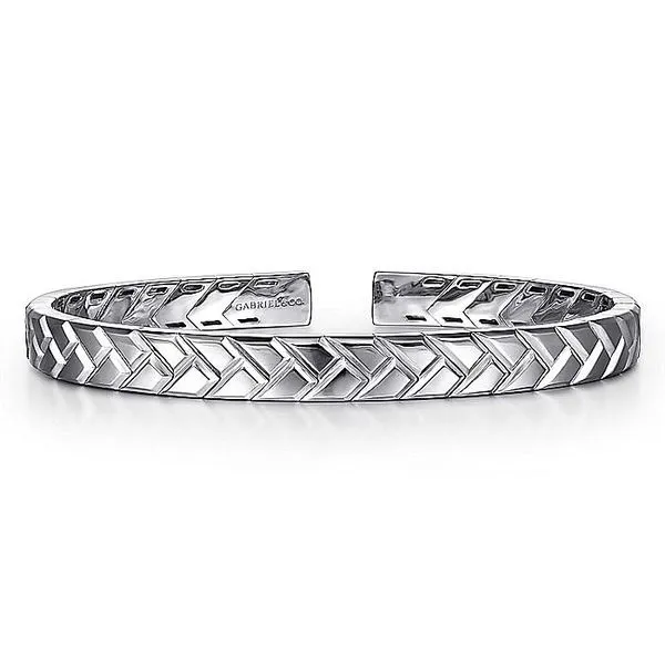 Gabriel & Co Sterling Silver Mens Herringbone Cuff Bangle Toner Jewelers Overland Park, KS