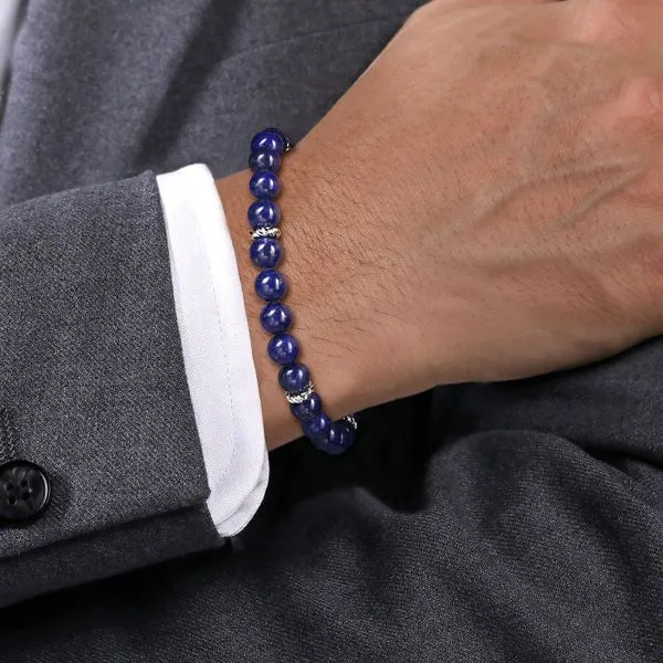 Gabriel & Co. Sterling Silver 8mm Lapis Beaded Bracelet Image 2 Toner Jewelers Overland Park, KS
