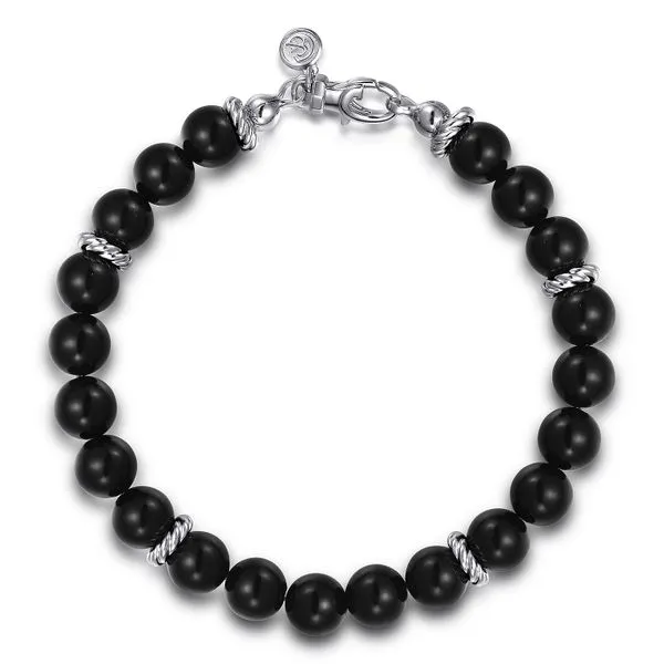 Gabriel & Co.  Sterling Silver 8mm Onyx Beaded Bracelet Image 2 Toner Jewelers Overland Park, KS