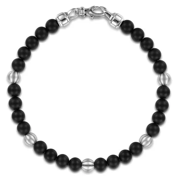 Gabriel & Co. Sterling Silver 6mm Black Titanium Sandblast Beaded Bracelet Toner Jewelers Overland Park, KS