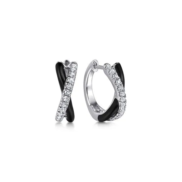Gabriel & Co. Sterling Silver White Sapphire Criss Cross Huggies Image 2 Toner Jewelers Overland Park, KS