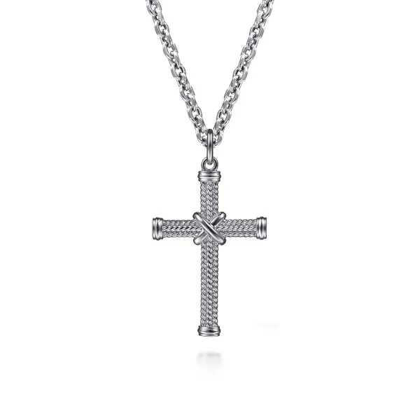 Gabriel & Co. Sterling Silver Twisted Rope Cross Pendant Image 3 Toner Jewelers Overland Park, KS