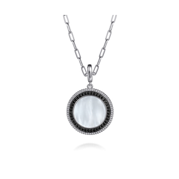 Gabriel & Co. Sterling Silver White Mother of Pearl & Black Spinel Pendant Image 3 Toner Jewelers Overland Park, KS