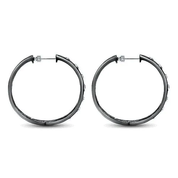 Gabriel & Co. Silver Hoop Earrings with Diamonds Image 2 Toner Jewelers Overland Park, KS