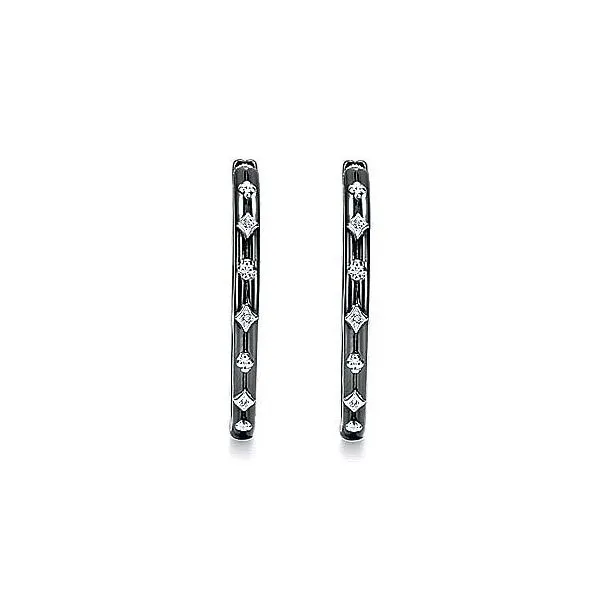 Gabriel & Co. Silver Hoop Earrings with Diamonds Image 3 Toner Jewelers Overland Park, KS