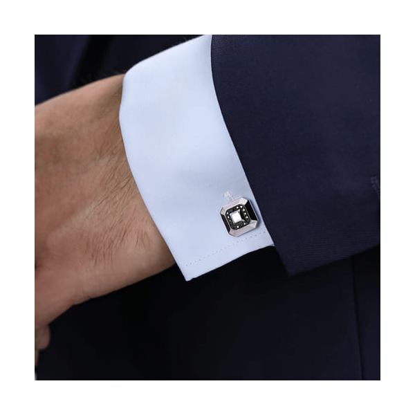 Gabriel & Co. Sterling Silver Black Spinel Cuff Links Image 2 Toner Jewelers Overland Park, KS