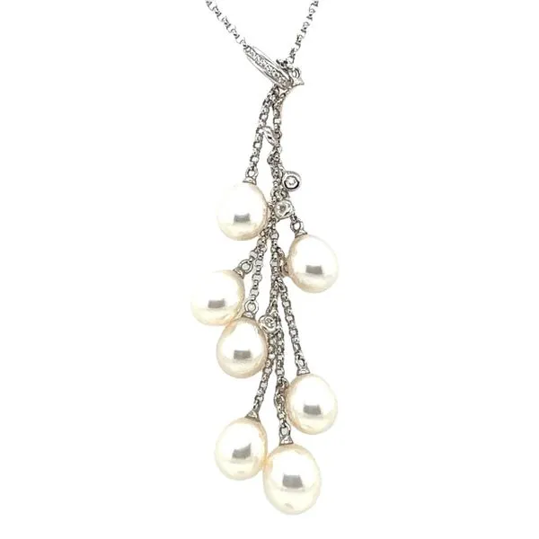18 Karat White Gold Pearl and Diamond Drop Necklace Toner Jewelers Overland Park, KS